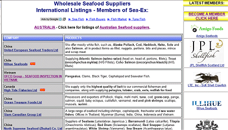Seafood companies have a 1 page listing in our wholesale international seafood suppliers section