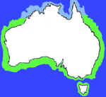 Map showing areas in Australian waters where Tailor are found.