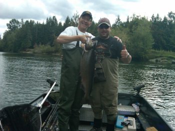 Guide Bladon on the right with Guest Alan of Edmonton Alberta.  Fishing in the Stamp River has been great for a few weeks now.   We are expecting a huge serge of Coho and Fall Steelhead in October and November.