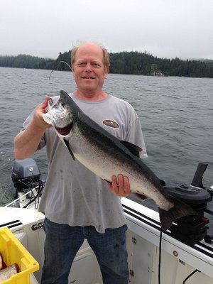John from Marquette Michigan with Coho Salmon landed along the Bamfield Wall in September of 2013.  Coho Salmon in late August and September were abundant.  Returns in 2014 are expected to be even better and higher in numbers.
