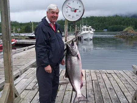 Gordon landed this forty two pound Chinook outside of Ucluelet fishing with guide Leo representing Slivers Charters Salmon Sport Fishing on July 28th 2012.  The fish hit a spatter back hootchie with a forty-two inch leader. Gordon from Victoria B.C. was fishing with his son and a friend and took twenty five minutes to bring this beauty to the boat.