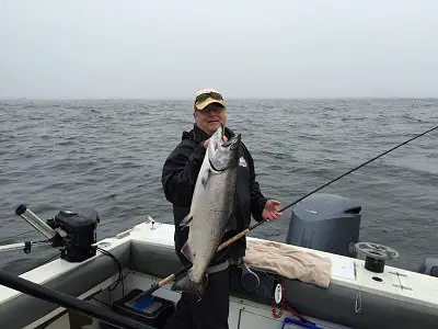 Chinook salmon landed fishing with Doug of Slivers Charters on anchovy in Barkley Sound