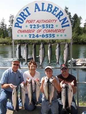 The sockeye fishing in the summer of 2010 is expected to be even better than in 09.  In this picture there are three generations of the Riggs family from Arizona.  the family of four had a spectacular day of sockeye fishing on the Port Alberni Inlet and will be back this summer again.   Guide was Doug Lindores of Slivers Charters Salmon Sport Fishing