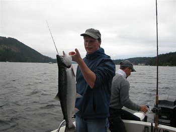 Some Sockeye are big and bright just like this one caught by Mike of Utah.  Mike and his mom and dad limited on Sockeye in July of 2009 with their guide Joedy of Slivers Charters Salmon Sport Fishing.  The sockeye fishing in the Port Alberni Inlet is expected to be very good again in the summer of 2010