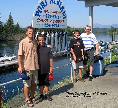 The sockeye fishng in the Port Alberni Inlet is still very good.   In the first picture there is a three generation picture of the Stadie family Claus and his two sons are from Calgary with grandad Horst of kelowna B.C.   Family limited out on sockeye with guide Doug of Slivers Charters Salmon Sport Fishing