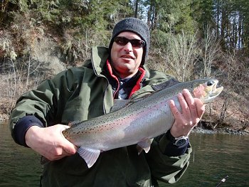 winter Steelhead landed on the Stamp River using a small red spin-n-glo with a number 2 hook in January 2010.