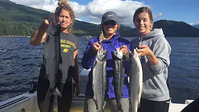 These three girls from Prince George, Vancouver and Port Alberni had a great time Sockeye fishing in the Alberni Inlet fishing with guide Doug from Slivers Charters Salmon Sport Fishing. Sockeye fishing opened in the Alberni Inlet