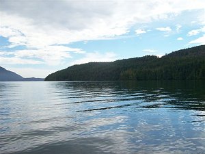 This is a picture of scenic Barkley Sound.  The area is fishable most days as one can see by the calm pristine water.  Not only is the fishing very good but the area is very scenic