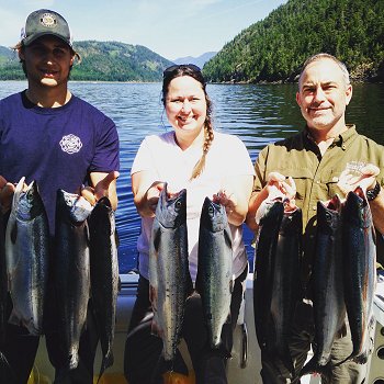 Robert of Slivers Charters Salmon Sport Fishing with guests from Idaho show their Alberni Inlet Sockeye Salmon landed in June of 2015. We are hoping the 2016 season is as remarkable