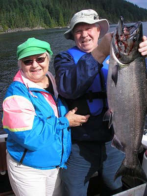 Richard and Esther of Chilliwack B.C. had some great fishing for Chinook in August of 2011.  We are expecting the Port Alberni Inlet and Barkley Sound to have good fishing in 2012.  This Chinook was landed using an O-15  big Pink hootchie and 42 inches of leader