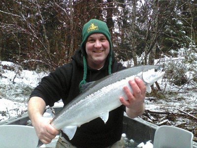 Snowy conditions and a taste of winter in the Port Alberni area and on the Stamp River does not hold off avid Steelhead fisher persons.  Great Steelhead landed in the Upper River