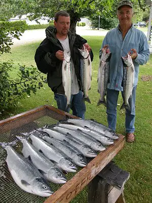 Captain Mel and guest show off their Sockeye catch in the Alberni Inlet.  The Sockeye Fishing in the Port Alberni Inlet in the summer of 2014 is forecast to be very good.  Numbers are termed abundant