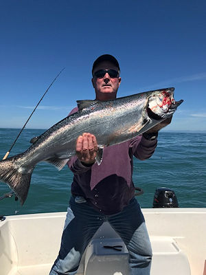 Ken from Kansas landed this great Chinook Salmon Offshore at the Big Bank fishing with Slivers Charters Salmon Sport Fishing