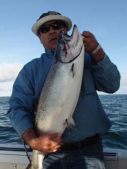 Anas and his family from Edmonton Alberta fished with Doug of Slivers Charters Salmon Sport Fishing and had agreat day on the open water fishing for Chinook and Coho.  Anas landed this Chinook on a tomic spoon and was at the Outer South Bank.