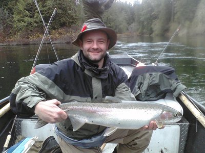 This happy fisherman is relaxed and very happy about his fall steelhead that he landed in the upper Stamp River using a corkie. Summer and Fall Steelhead fishing was very good this past fall. We are now fishing for Winter Steelhead in the Stamp River.
