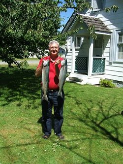 Dr. John Steiner of Utah shows off his first Sockeye catch.  He couldn't be happier!