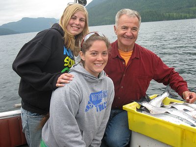 The two girls came fishing with their dad John form Wisconsin and fished with guide Mel, in this pictures of Slivers Charters Salmon Sport Fishing.   They all had a wonderful Sockeye day in the Port Alberni Inlet.
