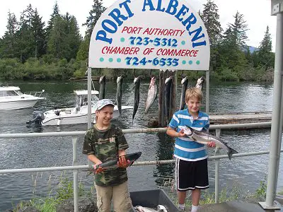 These two young boys are cousins and fished with their dads from Victoria B.C.   they both landed many sockeye and fished in the Port Alberni Inlet with guide John of slivers Charters Salmon Sport Fishing