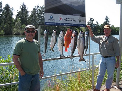 Great day of fishing for Larry and Paul from New Mexico.  Most of these fish were landed close to Pill Point in beautiful Barkley Sound.  Guide was Doug Lindores of Slivers Charters Salmon Sport Fishing.  The salmon were hitting anchovy on this day.