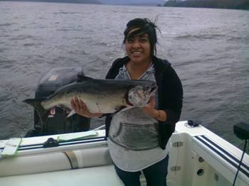 Laura from Cambridge Ontario fished with Doug of Slivers Charters.  Laura landed this salmon fishing in Barkley Sound