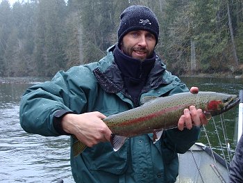 Zain from Calgary Alberta shows this winter steelhead that was released. This fish is ready to head back out to the Pacific.  This is one of 12 steelhead Zain played on his weekend trip to the Stamp River in Port Alberni B.C. Vancouver Island