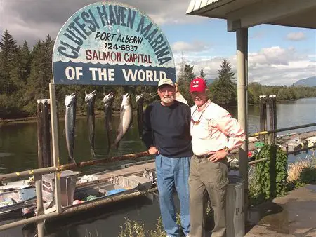 This is Larry and Al from New Mexico and South Carolina showing their catch of salmon at the Port Alberni Clutesi Haven Marina