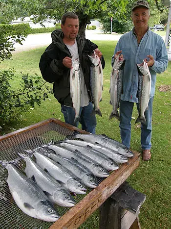 Captain Mel and guest show off their Sockeye catch in the Alberni Inlet.  The Sockeye Fishing in the Port Alberni Inlet in the summer of 2016 is forecast to be very good.  Numbers are termed abundant and sport fishing for the number one commercial salmon should be excellent for two months