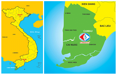 map of vietnam showing seaprimexco location in camau