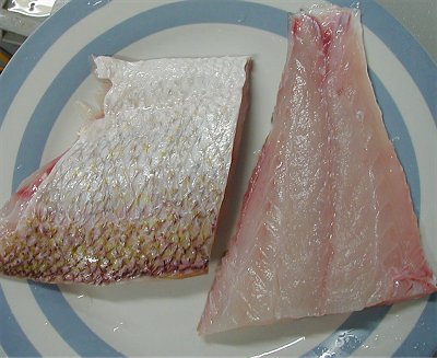 Picture showing what fresh fish fillets look like, fresh red snapper fillets