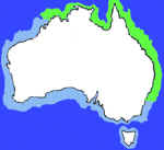 Map showing areas in Australia where Slatey Bream or Painted Sweetlip are found.