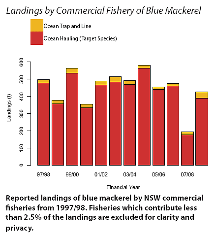 Graph showing landings in NSW commercial fishery for Slimey Blue Mackerel, Pacific Mackerel