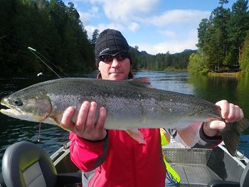 Conditions on the Stamp over the past several days have been relatively with a medium water height.  There is currently plenty of snow on the ground which will dramatically change the current conditions.  This Fall Steelhead was landed by Rick of Vancouver B.C.   Before releasing the fish a great picture of the fish and surrounding area was taken.