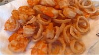 fried prawns, fried shrimp, fried calamari squid