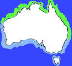 prawn,bananamap, map showing where banana prawns, white shrimp, are caught in Australia