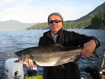 Henry of Abbotsford B.C. caught this Chinook at Pill Point in Barkley Sound Vancouver Island  Fish was caught on anchovy.  Henry was guided by Doug of Slivers Charters Salmon Sport Fishing
