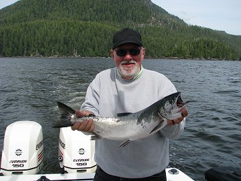 The Coho are beginning to show up in Barkley Sound and the Port Alberni Inlet on Vancouver Island B.C. This Coho was landed by Bob of Lynden Washington.   Bob guided by guide Doug of Slivers Charters Salmon Sport Fishing had a great day of fishing
