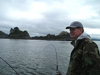 Tom of Utah was guided by Doug of Slivers Charters Salmon Sport Fishing and picked up his limit on the beautiful surfline of Barkley Sound.  Tom had two Chinook over 20 pounds and two 15 pound hatchery Coho