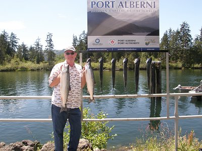 Tom of Port Alberni joined Doug of Slivers Charters Salmon Sport Fishing and hooked into some great Sockeye fishing in the Port Alberni Inlet.  Tom enjoys barbequing these tasty salmon plus sharing with family from California and Utah, USA.