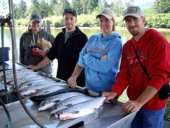 The Sockeye cleaning table is a very active spot during June and July at the various Port Alberni Marinas.  This happy group from California had a great morning with Doug of Slivers Charters Salmon Sport Fishing