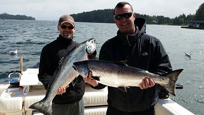 Guide Al of Wild Pacific fished with these two fishermen and landed one at lighthouse Bank and the other at Long Beach.  These two salmon hit a needle fish hootchie.  We are expecting some great offshore Ucluelet fishing this summer