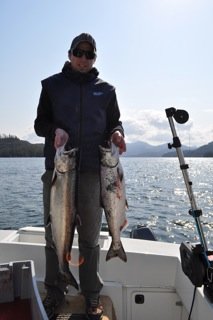 Barkley Sound located on Vancouver Island has had some greatly improved salmon fishing over the past few days.  Some guests had a terriffic trip with some great sunny skies and calm water.  These fish were landed using coyote spoons