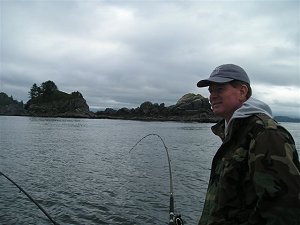 There are some great days out on the water.  This is the surfline of Barkley Sound very close to Edward King Island where some great salmon have already been landed in the early part of the 2012 season