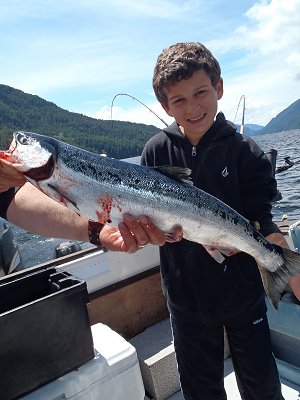 This young man had a great time fishing with guide Chad on the Alberni Inlet.