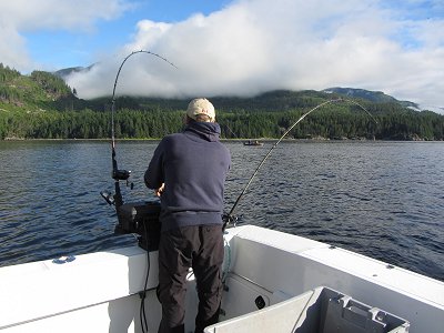 The fishing on the Port Alberni Inlet is often perfect with calm water and beautiful scenery