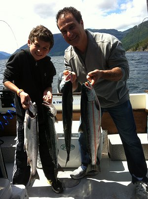 Rob and son Max of Vancouver got in on some fantastic Sockeye fishing in June. Most of their salmon were landed using pink and black mp hootchies in thirty to forty feet of water.  Trip was organized by Slivers Charters Salmon Sport fishing and guide was Chad