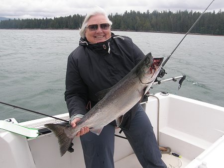 Great early spring Chinook landed at Meares which is located on the surf line of Barkley Sound.  Chinok salmon landed using anchovy.  