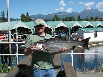 Paul of the Netherlands fished with Doug of Slivers Charters Salmon Sport Fishing.  Paul and Dad Larry had two great days of fishing in Barkley Sound in August.  This thirty pound Chinook was landed using anchovy in a green Rhys Davis Teaser head.  Paul and Larry have fished several years in the Barkley Sound area and have had some great success