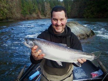 Jay with a wonderful Steelhead landed on Wednesday April 6th in the Stamp River.
