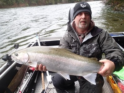 Stamp River guide Nick shows this hatchery winter Steelhead landed in early February 2015
