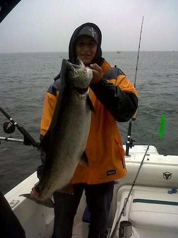 Beautiful thirty pound Chinook land on the surf line of Barkley Sound.  Guide Robert of slivers Charters shows this Chinook landed on anchovy in an army truck Rhys Davis Teaser Head